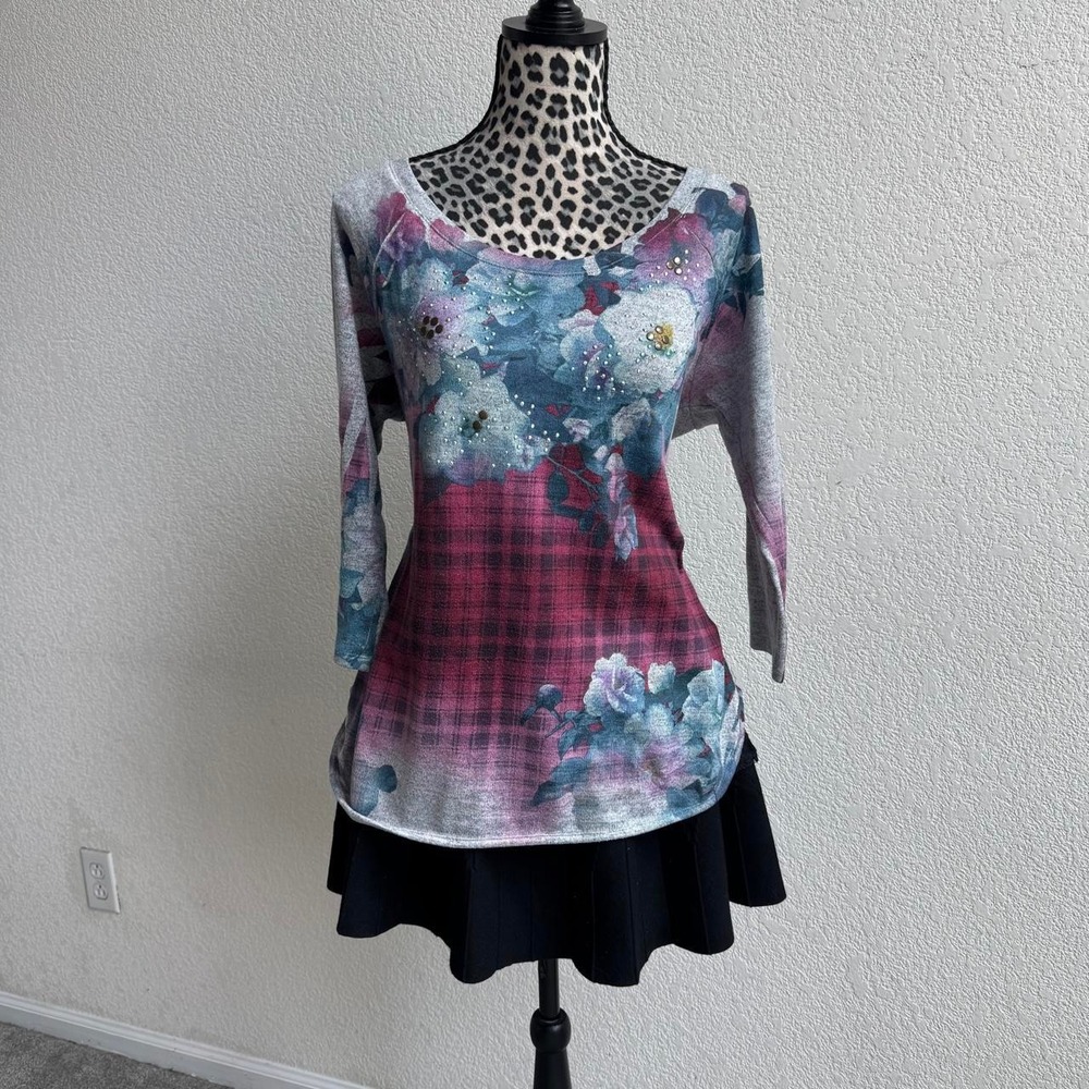 Style & Co Y2K 3/4 sleeve multicolored floral top